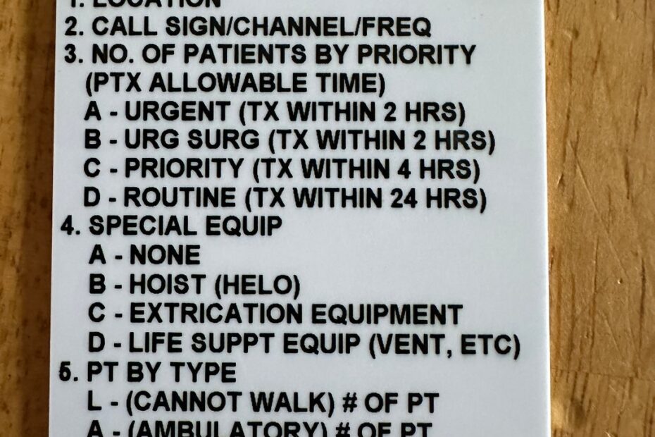 9 Line Medical Evacuation Order Reference Card By TRS Set Of 2 Etsy