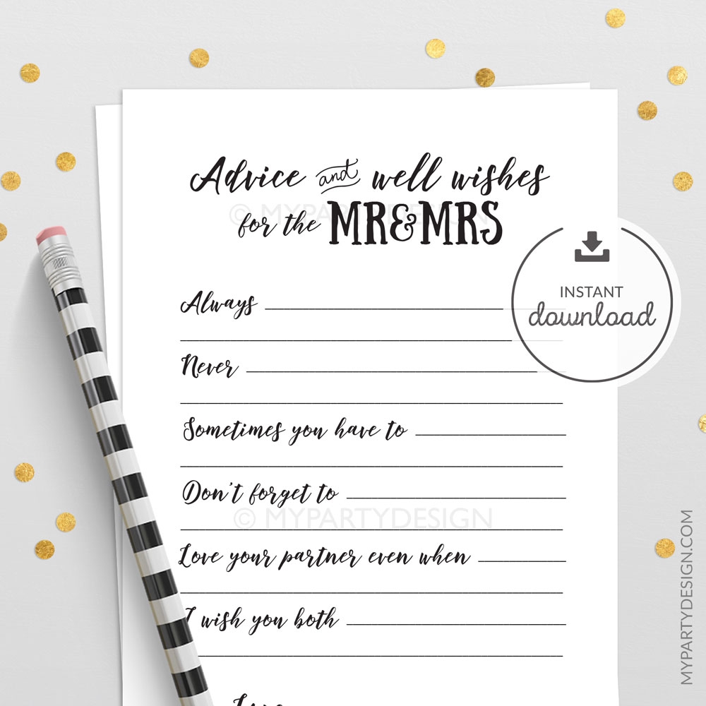 Advice And Well Wishes For The Mr U0026 Mrs Printable Cards