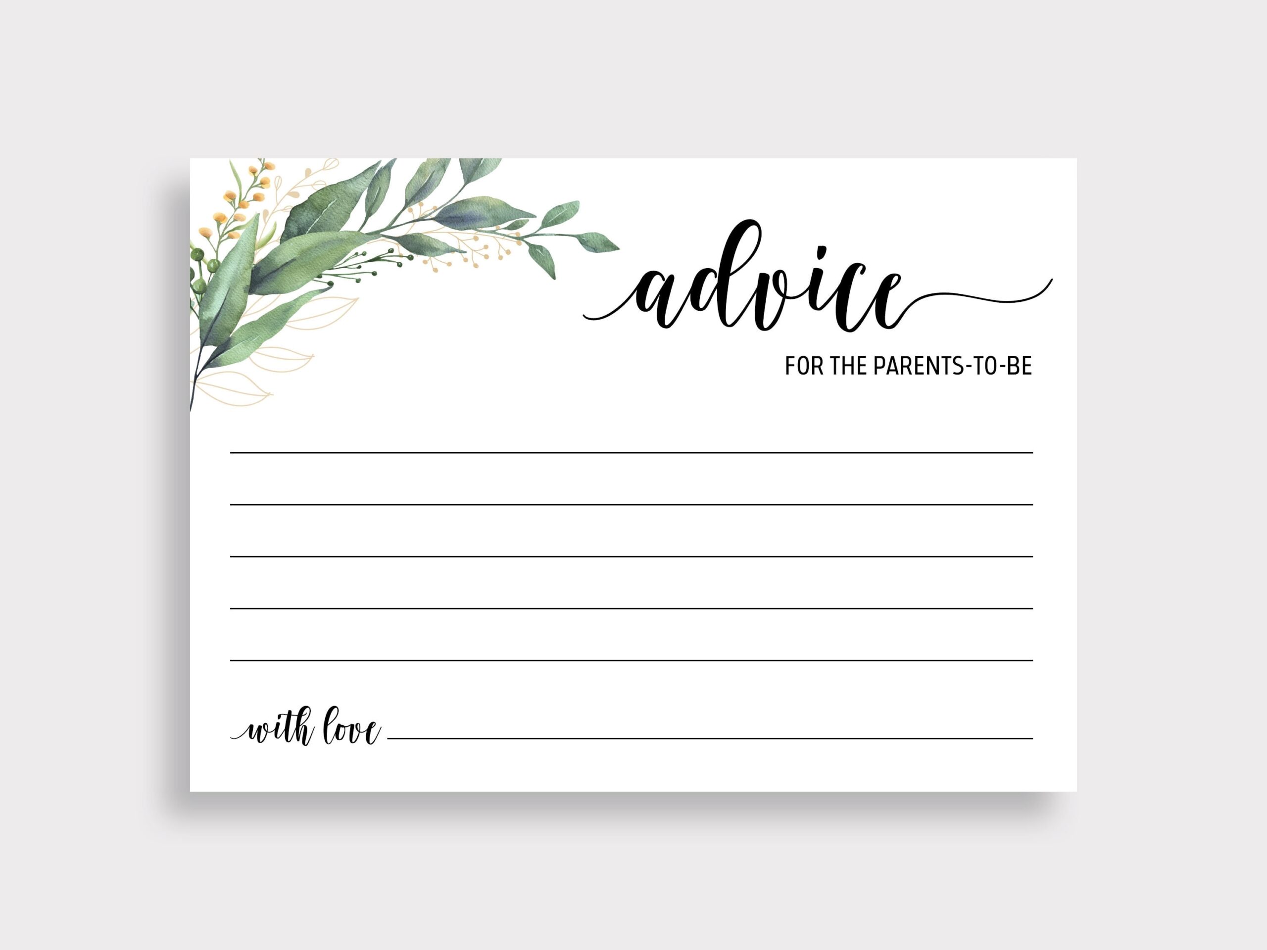 Advice For Parents To Be Card Advice For Parents Card Parents Advice Card Greenery Baby Shower Advice Card Mom Dad Printable C16 D28