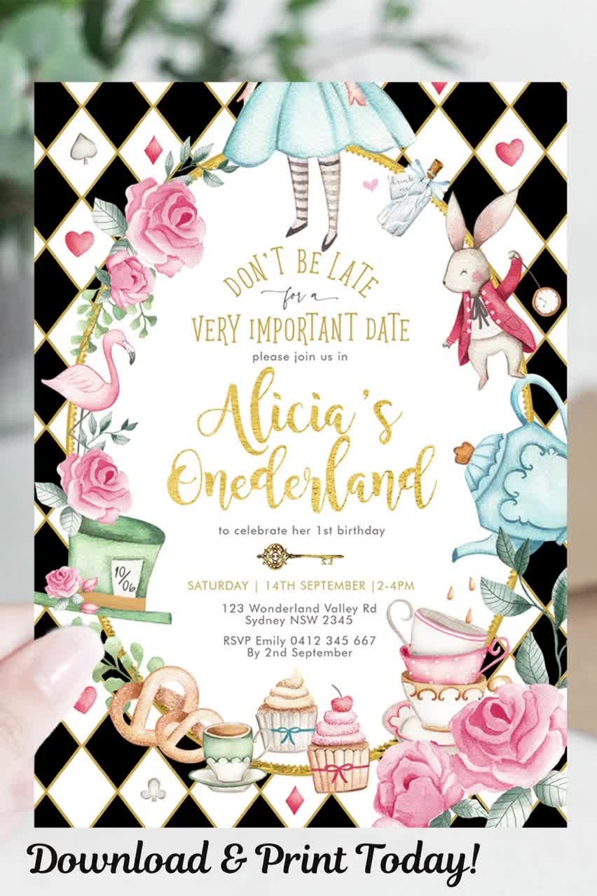printable alice in wonderland birthday cards
