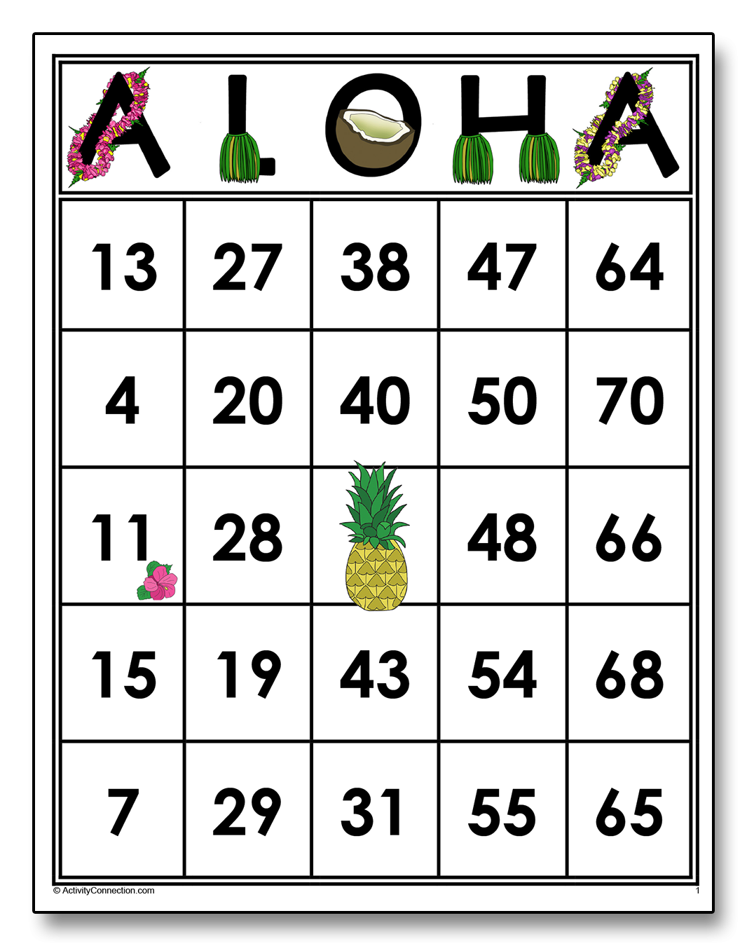 ALOHA Bingo Cards Printable Activity Connection