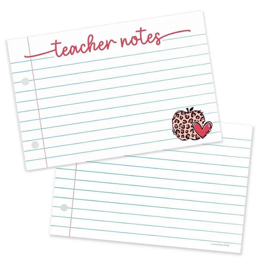 Amazon 50 Cute Teacher Notes Lined Cardstock Note Cards School Themed Teacher 4x6 Index Cards Style College Ruled Leopard Print Apple Design Office Products