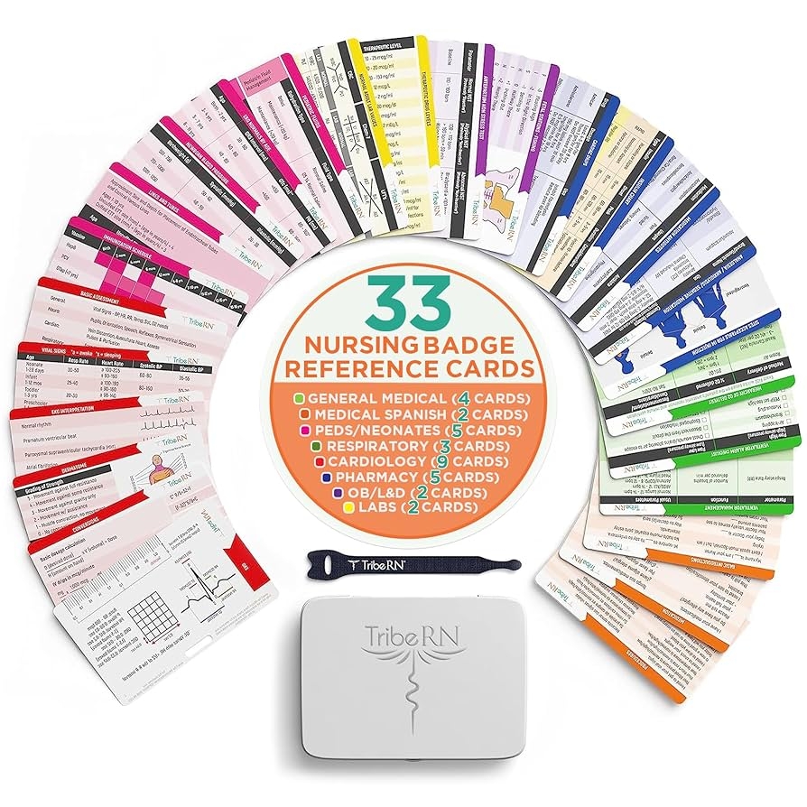 Amazon BadgeGuru Nursing Badge Reference Cards 33 Double Sided Nurse Badge Cards 66 Cheat Sheets Nursing School Essentials Nursing Students New Nurses Office Products