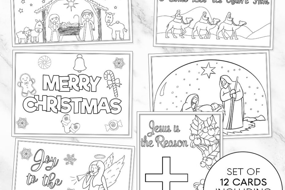 Amazon Color Your Own Christmas Cards Religious Kids Xmas Children Coloring With Envelopes 12 Count Office Products