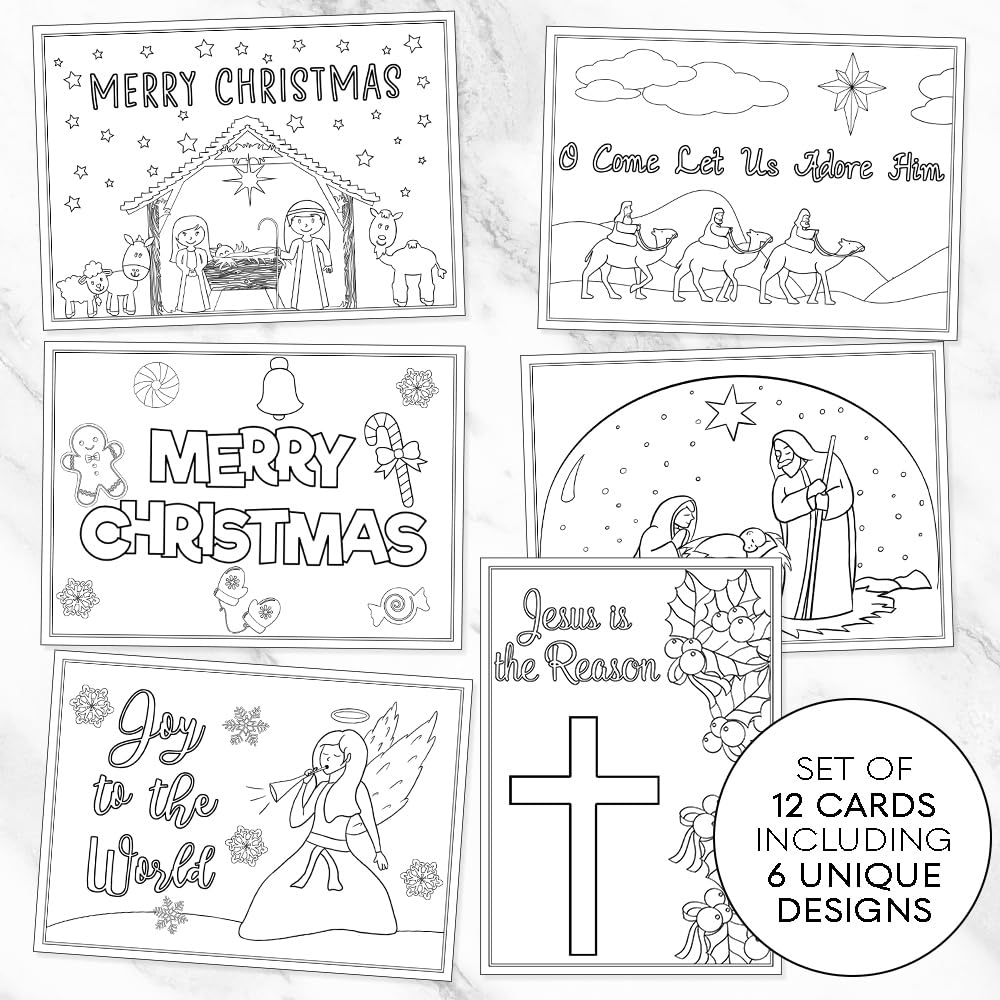 Amazon Color Your Own Christmas Cards Religious Kids Xmas Children Coloring With Envelopes 12 Count Office Products