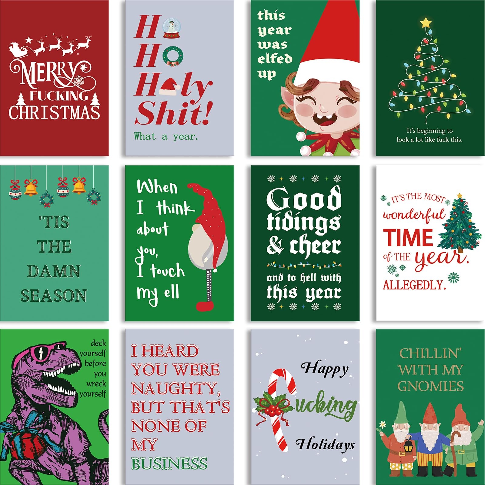 Amazon Obbyidk Funny Adult Christmas Cards Set 24 Naughty Christmas Note Cards With Envelopes U0026 Sealing Stickers 4 X 6 In 12 Assorted Designs 