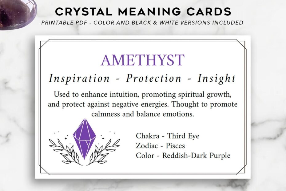Amethyst Printable Cards PDF Instant Download Purple Crystal Healing Guide U0026 Properties Real Crystal Gift Add On Metaphysical Crystals Etsy