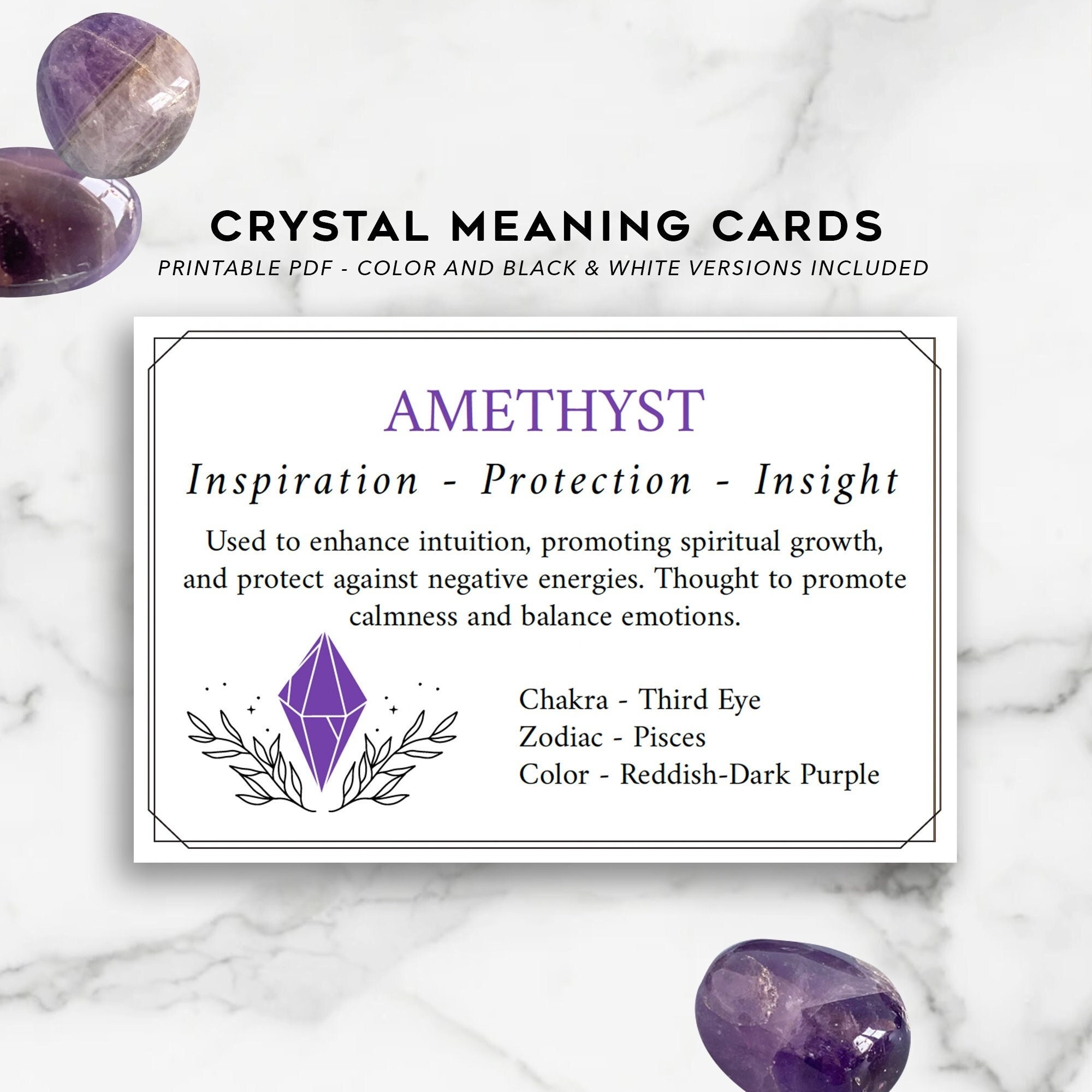 Amethyst Printable Cards PDF Instant Download Purple Crystal Healing Guide U0026 Properties Real Crystal Gift Add On Metaphysical Crystals Etsy