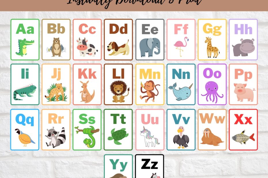 Animal Alphabet Flashcards Printable Letter Flash Cards Homeschool Back To School Preschool Kindergarten Digital Download ABC Activity Etsy
