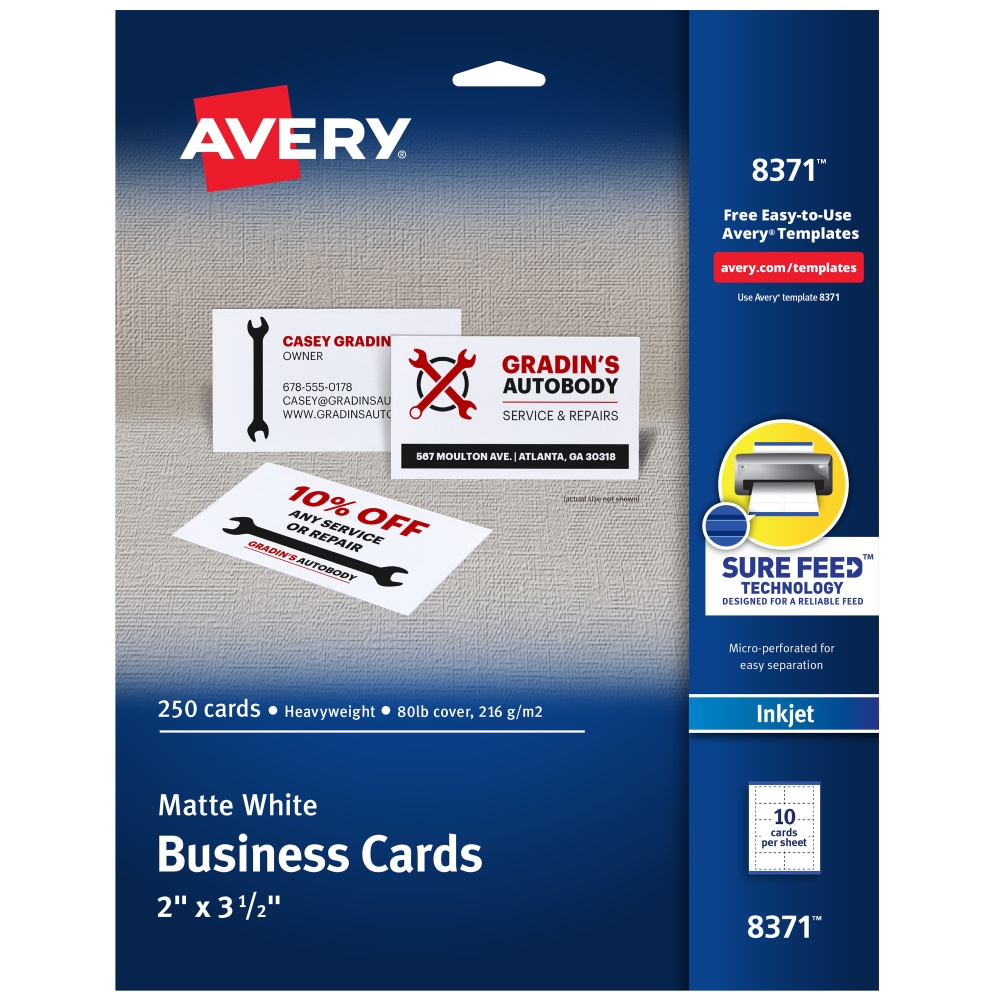 Avery Printable Business Cards With Sure Feed Technology For Inkjet Printers 2