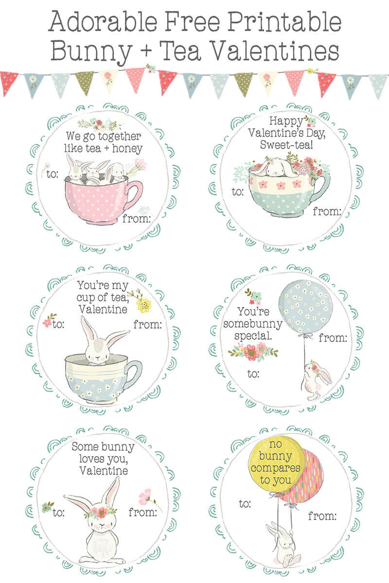 Bunnies Tea Printable Valentines Day Cards For Kids Little 