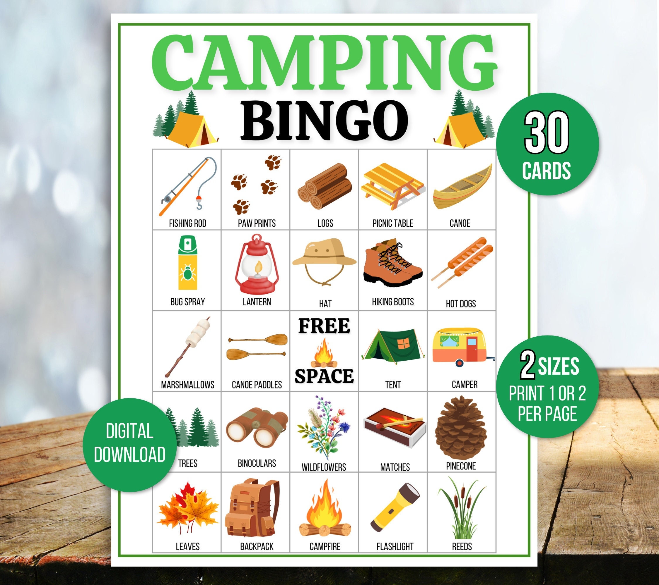 Camping Bingo 30 Printable Camping Bingo Cards Camping Game 