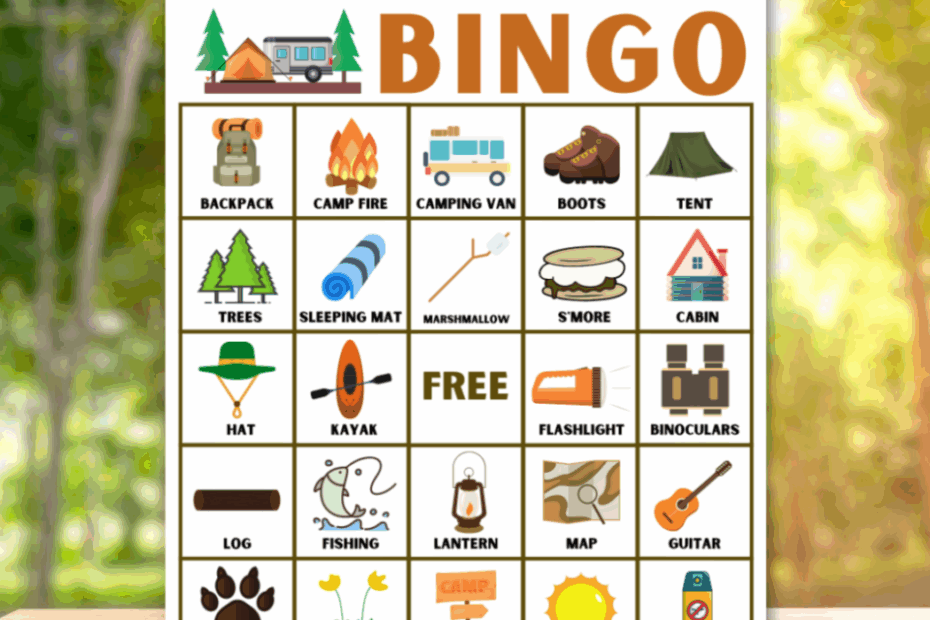 Camping BINGO Printable Game For Kids PhotoJeepers
