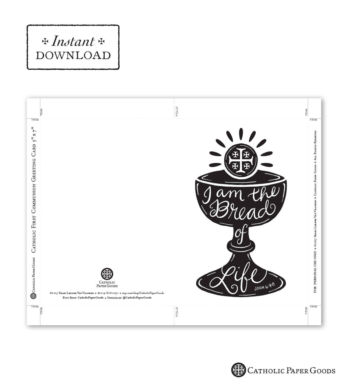 Catholic First Communion Greeting Card Black U0026 White I Am The 