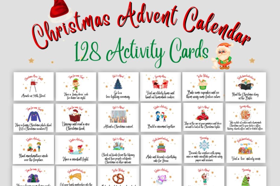 Christmas Advent Calendar Activity Cards Family Activities Advent Cards Xmas Daily Note Cards Christmas Printable Game For Kids