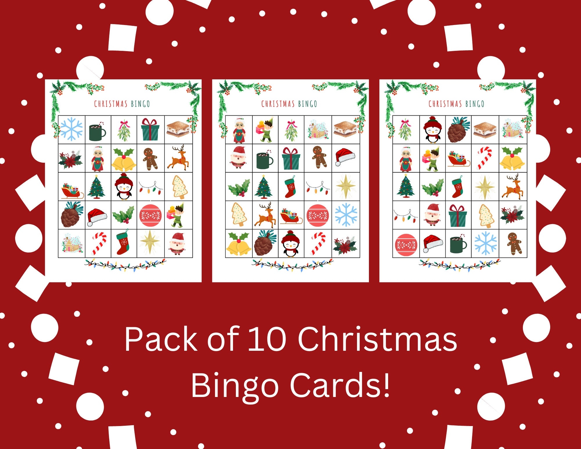 Christmas Bingo Cards 10 Cards 25 Days Of Christmas Printable Digital Download Etsy