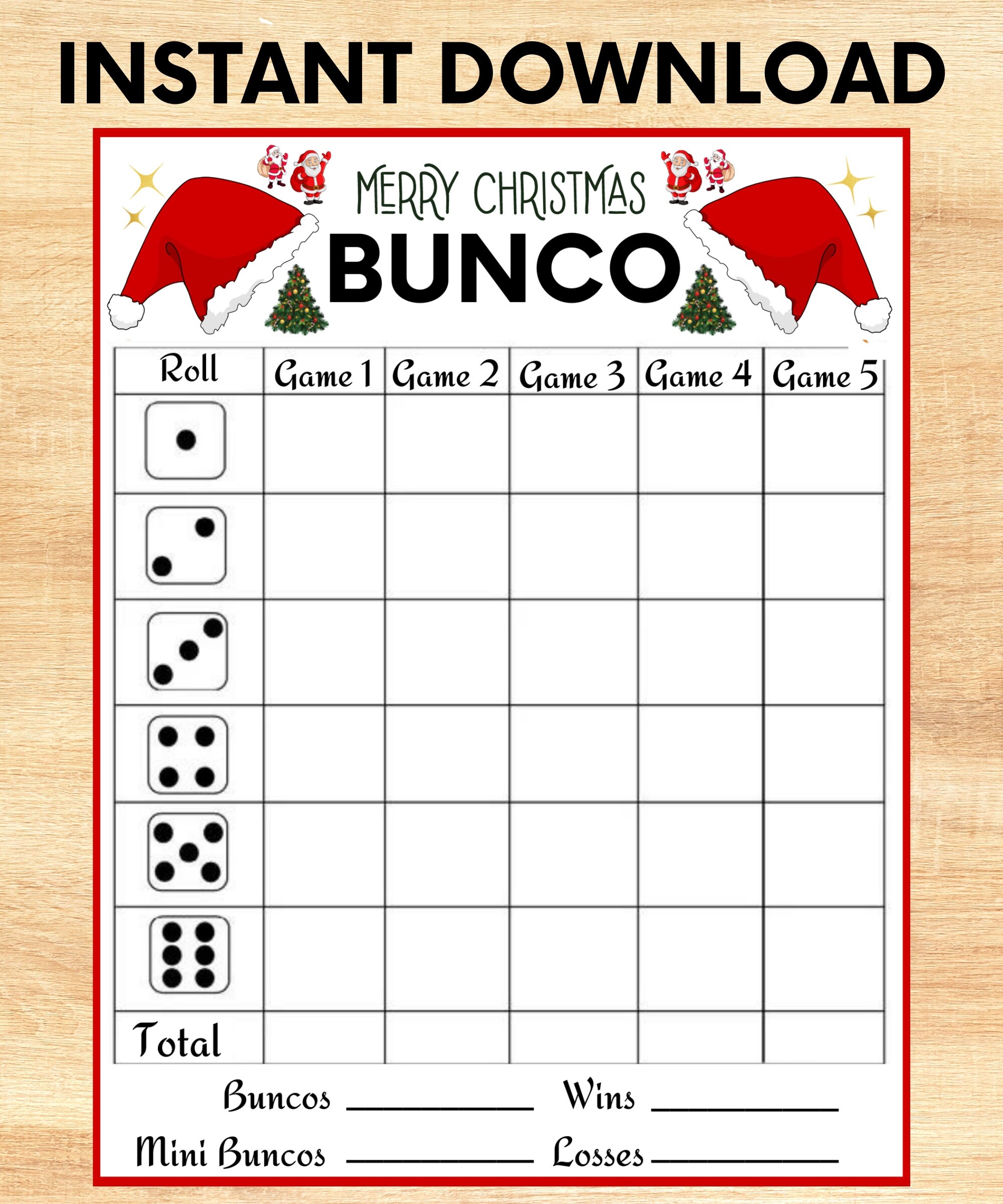 Christmas BUNCO Game Printable Bunco Cards Score Card Tally Sheet Printable Christmas Party Games Christmas Games Instant Download Etsy