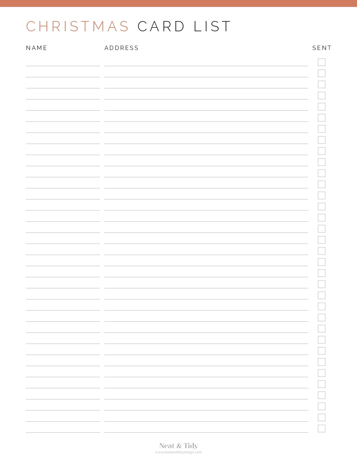 printable christmas card list template
