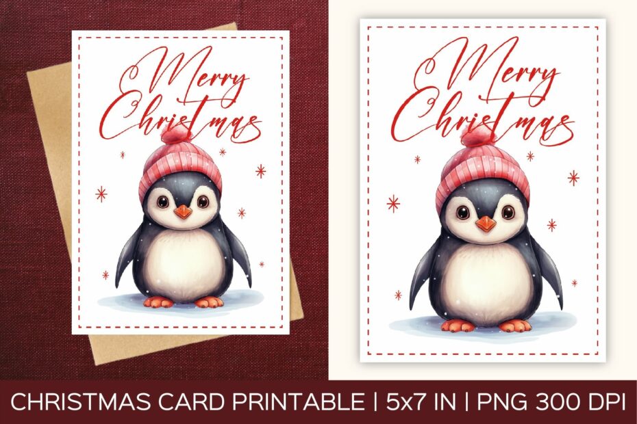 Christmas Card Penguin Card Printable Template
