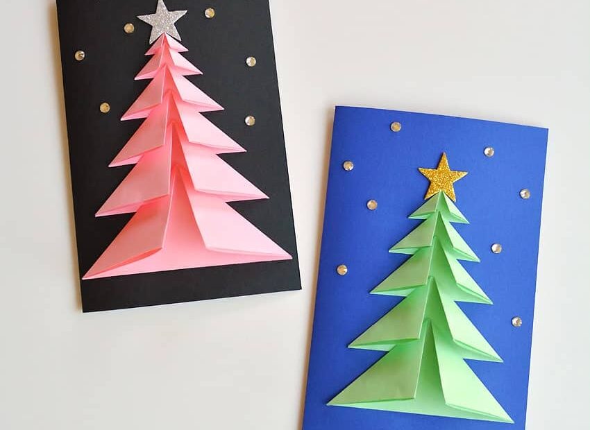 Christmas Tree Card Easy 3D Paper Tree Card One Little Project