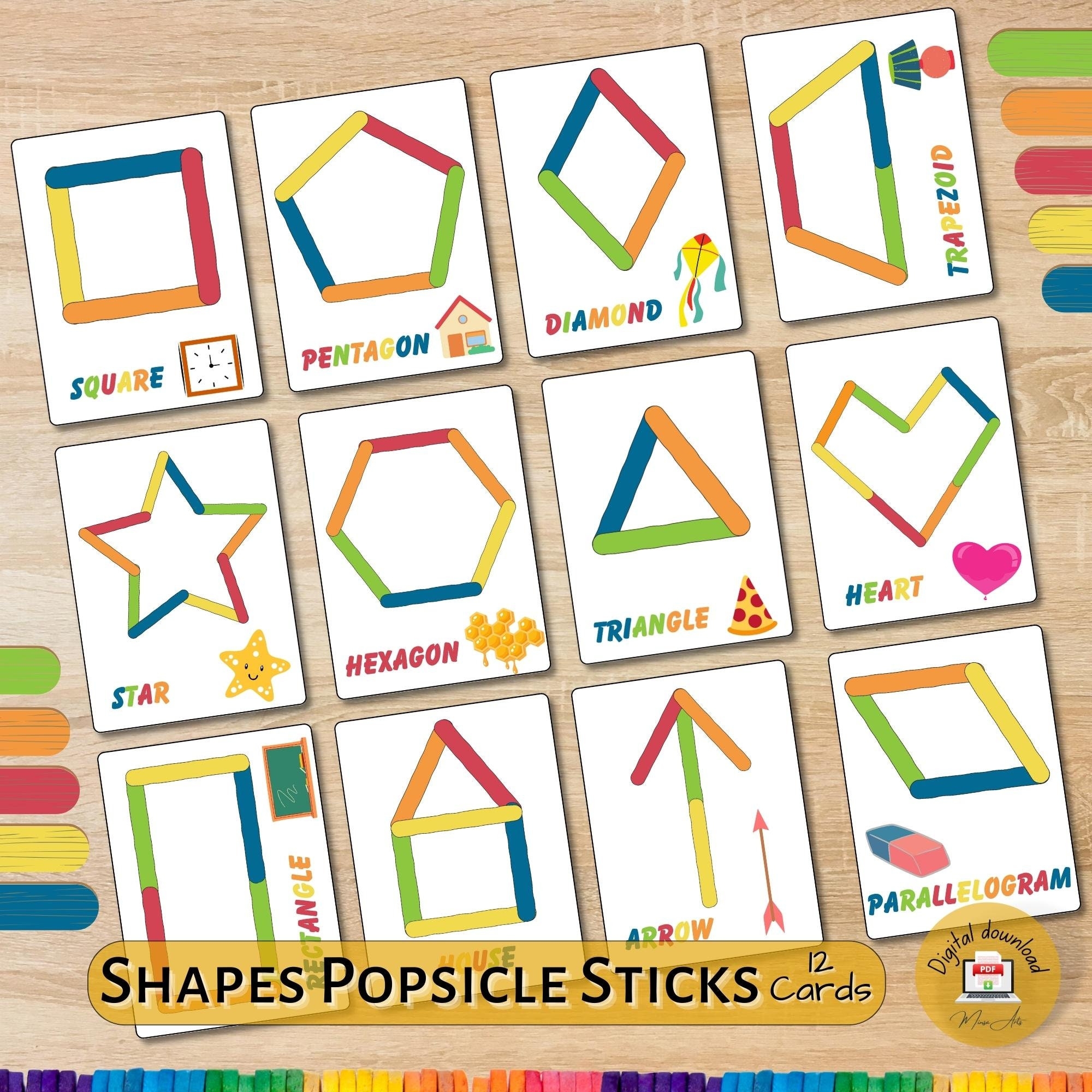 Colorful Popsicle Sticks PRINTABLE 12 Visual Cards For Toddlers Homeschool Preschool Activities For Kids PDF Etsy