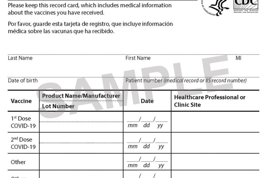 COVID 19 Vaccination Record Card FOR HEALTHCARE PROVIDERS ONLY