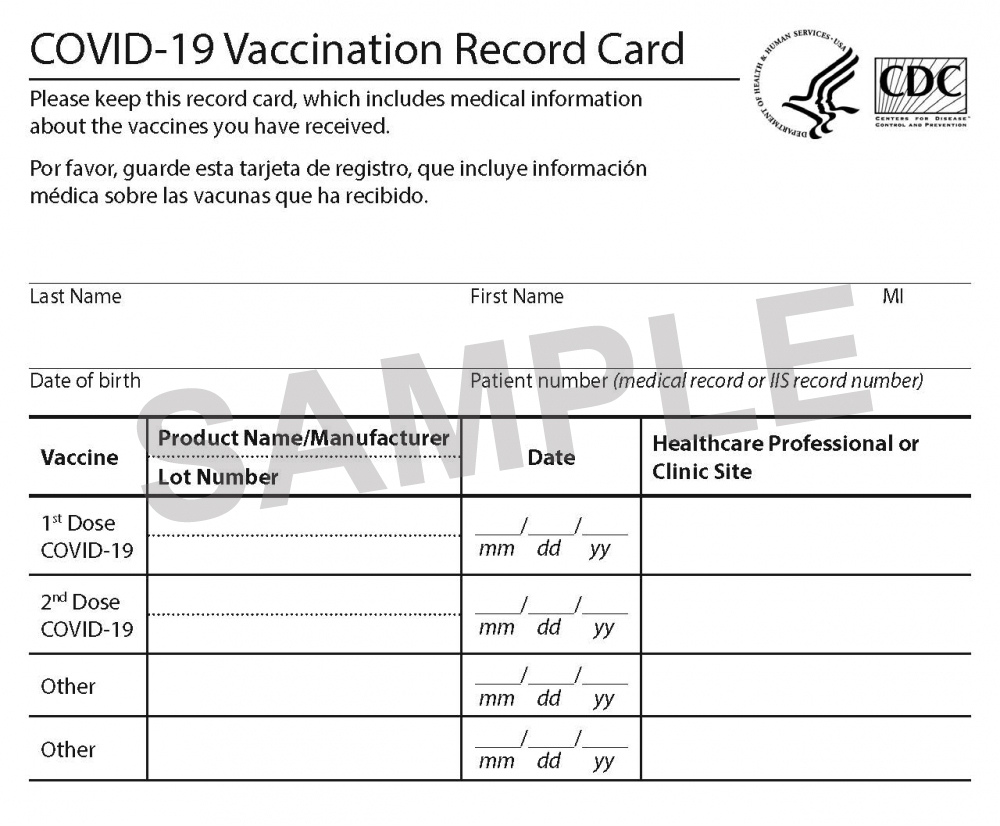 COVID 19 Vaccination Record Card FOR HEALTHCARE PROVIDERS ONLY 