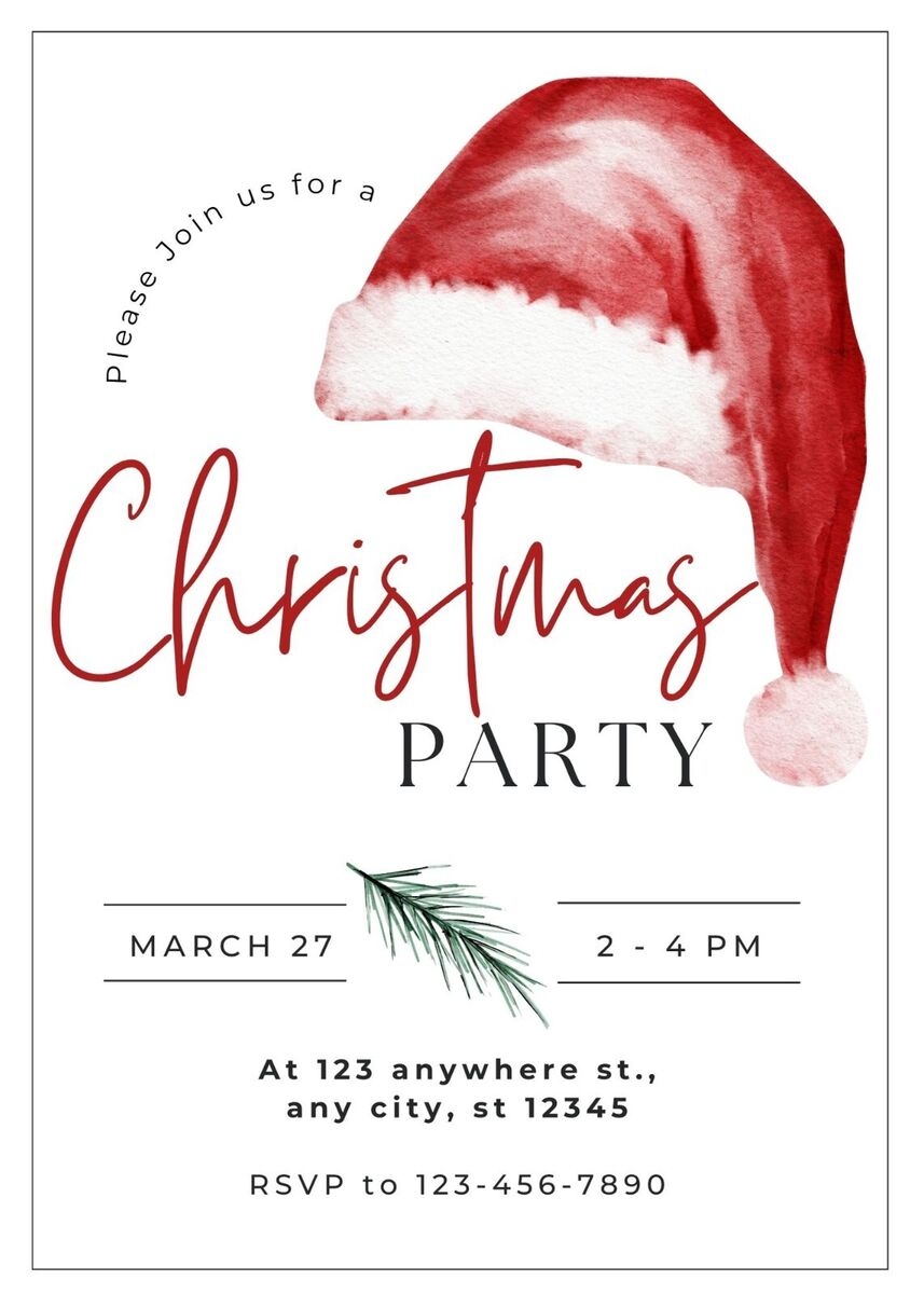 Customised Christmas Party Invitation PDF Printable Santa Father Christmas Hat