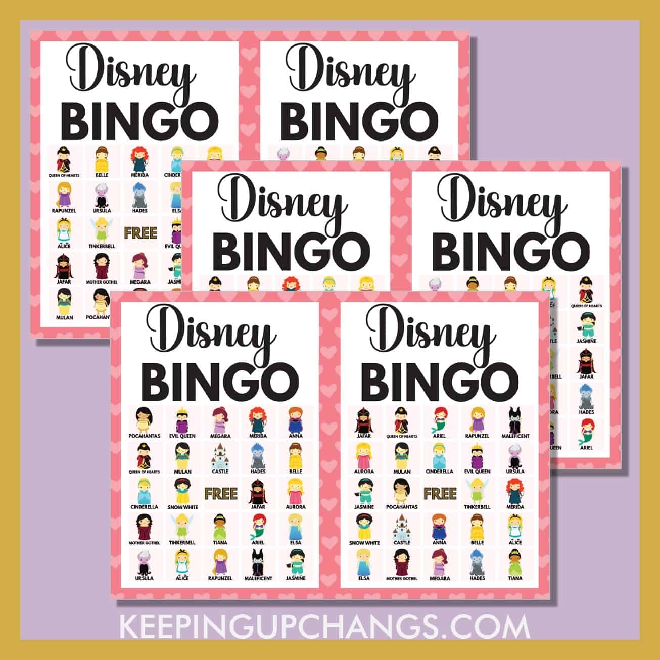 Disney Princess Bingo Pictures U0026 Words 5x5 U0026 4x4 Grid FREE Printables 
