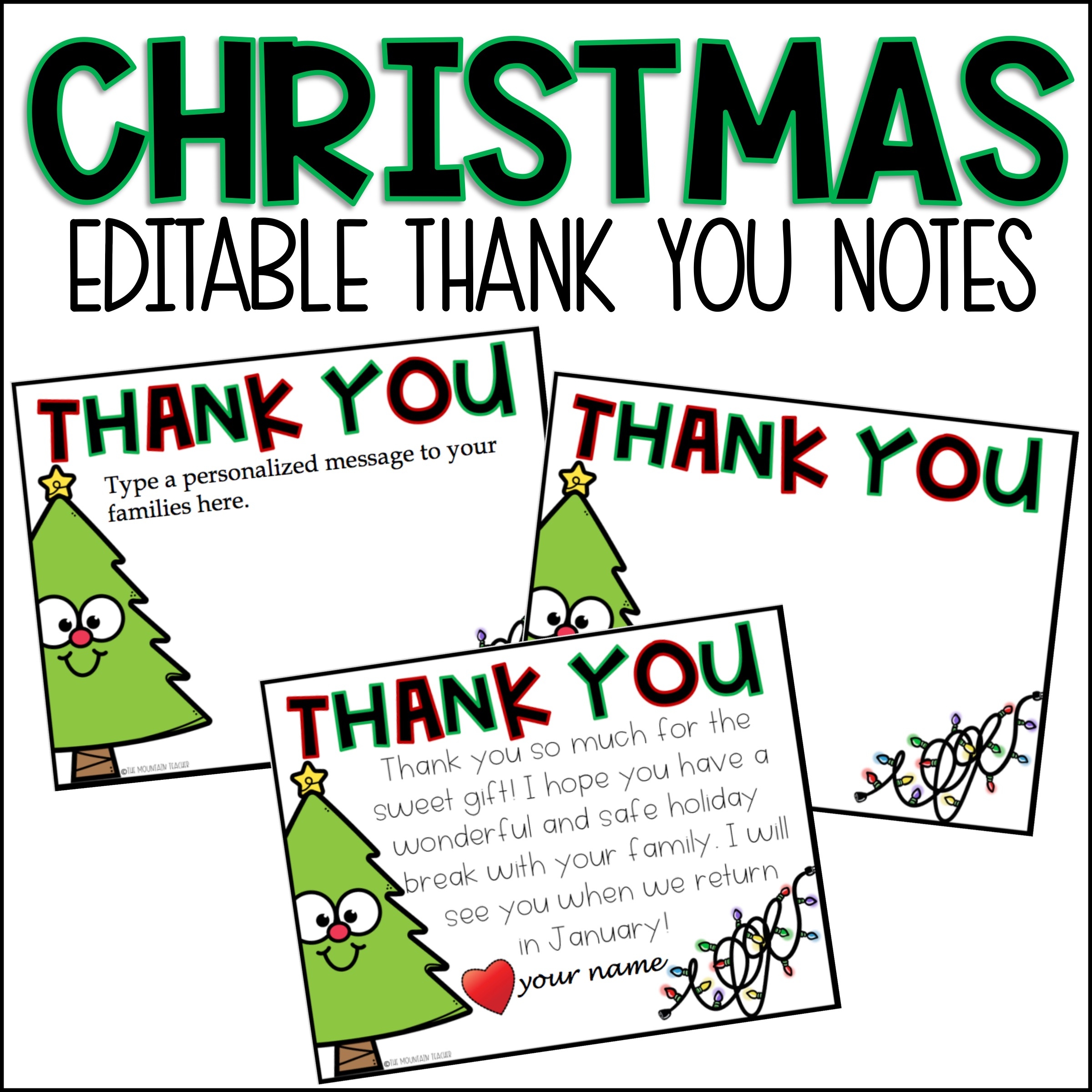 Editable Christmas Thank You Card Template