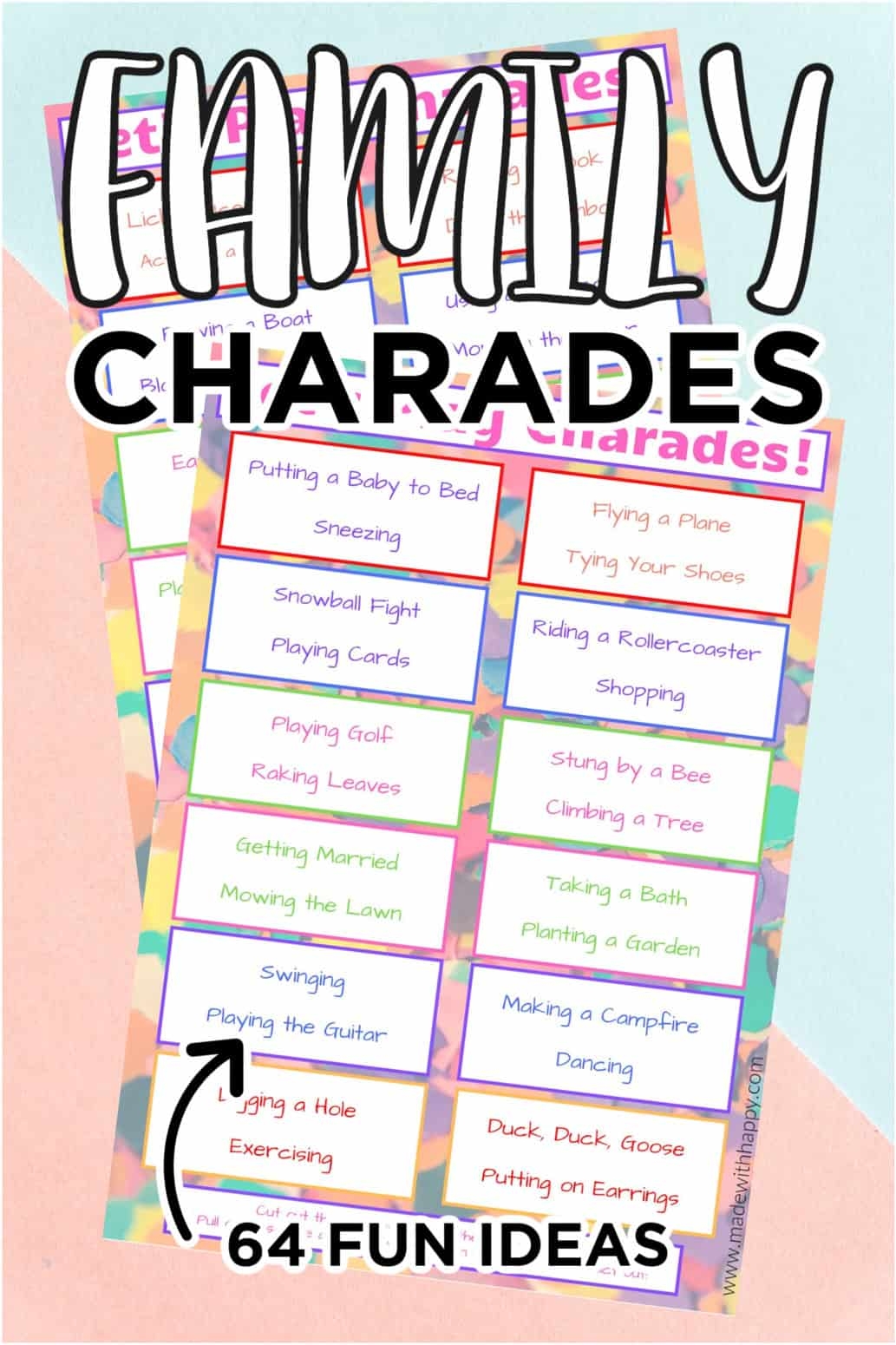 Family Charades Free Printable Game Made With HAPPY