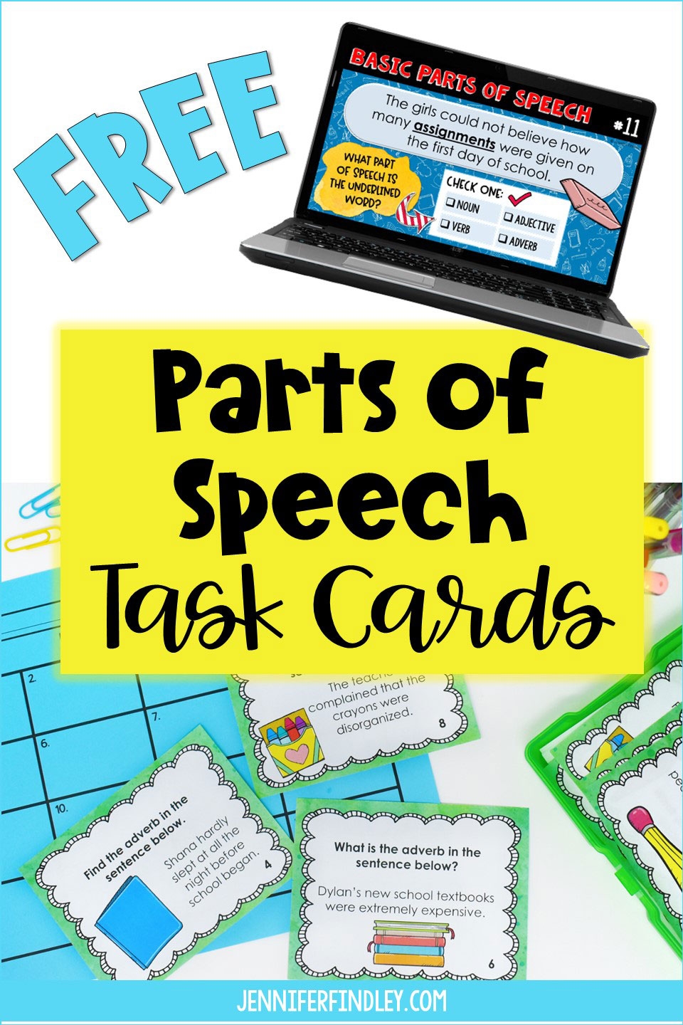 Free Back To School Parts Of Speech Task Cards Teaching With Jennifer Findley