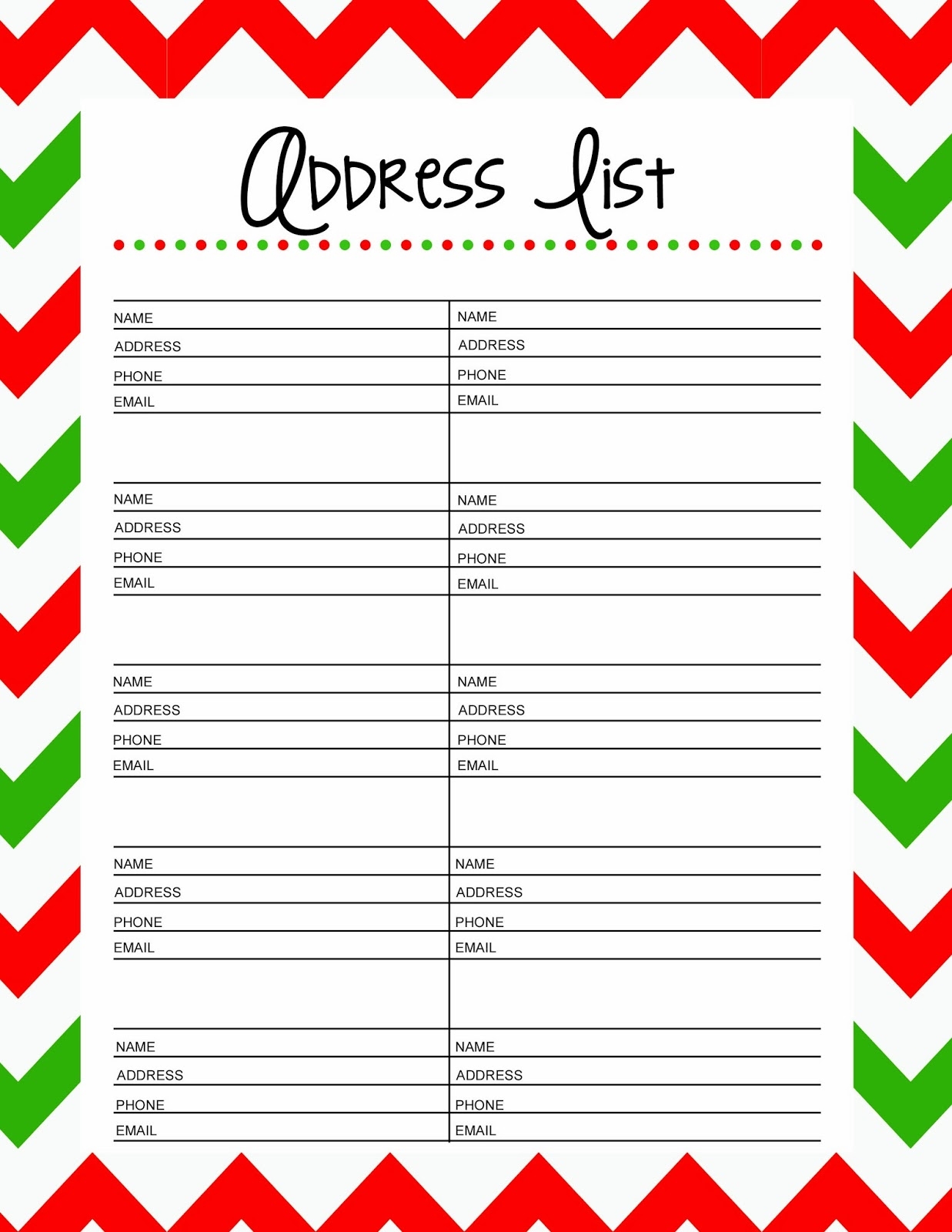 printable christmas card address list