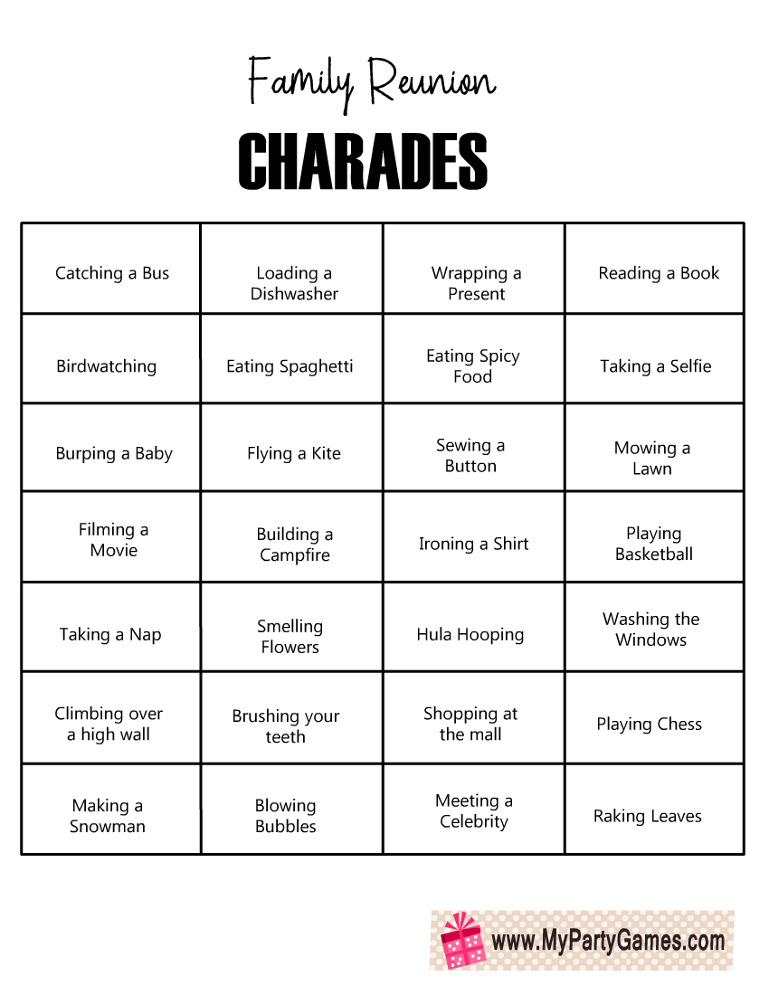 printable charade cards for family