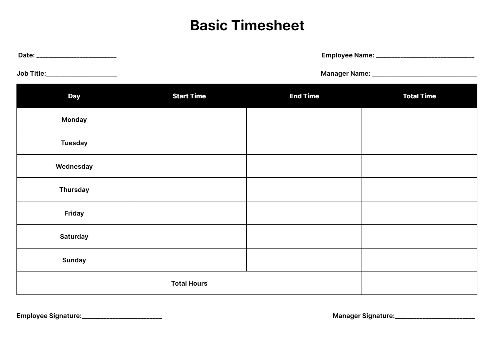 Free Timesheet Templates Download Daily Weekly And Monthly Time 
