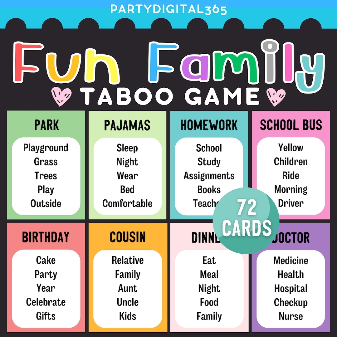 Fun Family Taboo Card Games For All Ages Printable Party Taboo Games For Teens Forbidden Words Games Night Ideas Fun Game For Friends Etsy