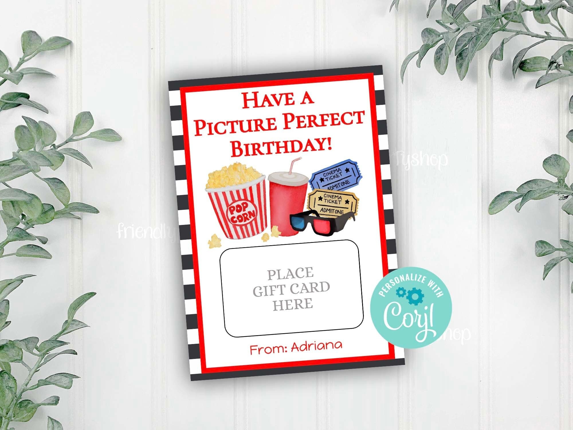 Happy Birthday Movie Gift Card Holder Template Movie Theater Editable Gift Card Holder Corjl Editable Template Instant Download Printable Etsy