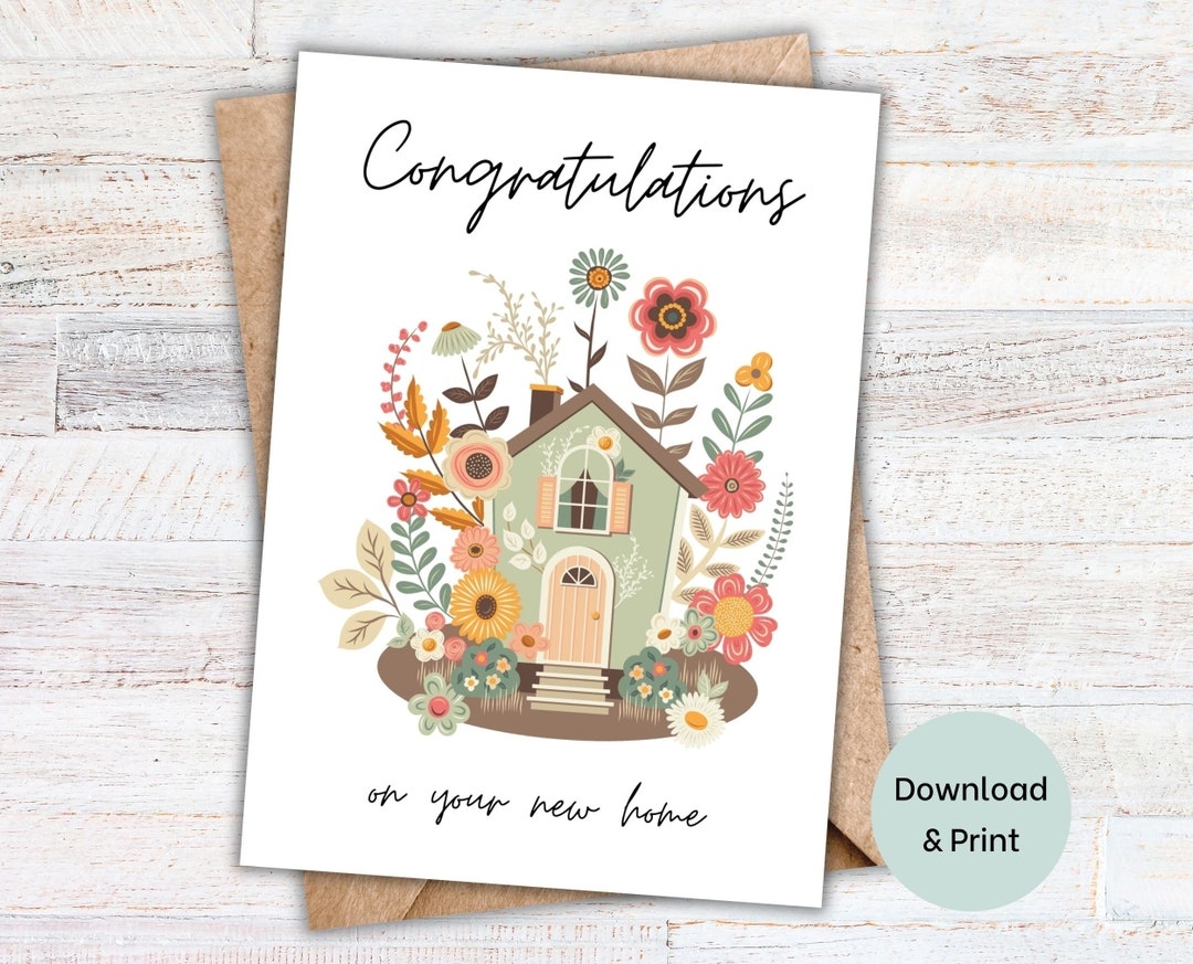 Housewarming Card Printable New Home Card Cottagecore Home Instant Download Greeting Card Congrats On New Home Floral Card Etsy