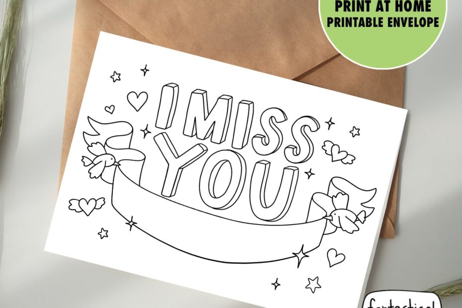 I Miss You Card PRINTABLE Kids Card To Color Kid Activity Kids