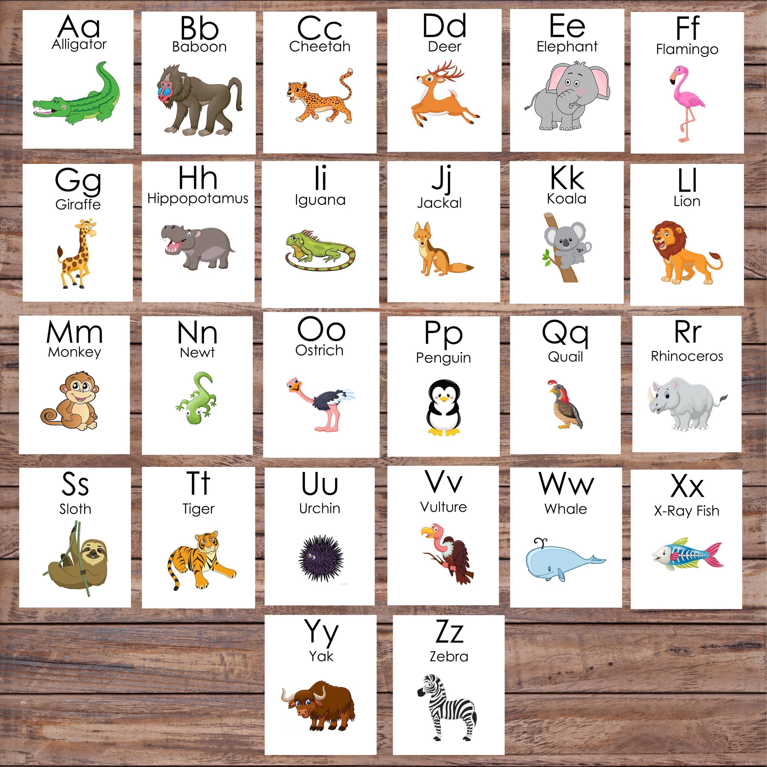 Jungle Animal Alphabet Flash Cards Zoo Animals Learning Toys Printable Montessori Educational Toys Nursery Animal Decor Instant Download Etsy Ireland