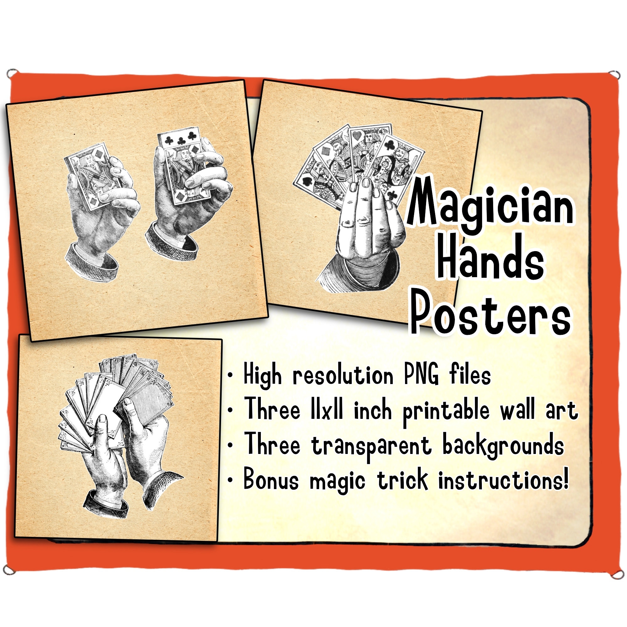 Magician s Hands Printable Wall Art Posters Hi res PNG Files Showing Various Stage Of Manipulation Also Include Magic Trick Instructions Etsy