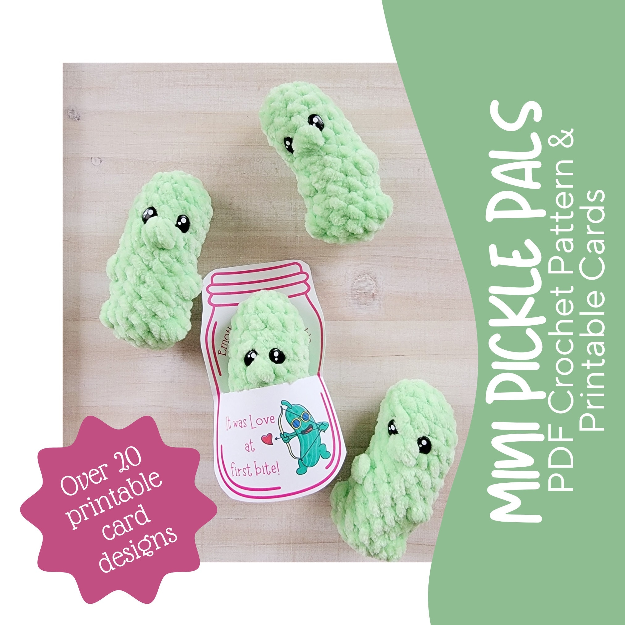 Mini Pickle Pal U0026 Printable Display Cards Printable Pickle Cards 20 Card Designs Beginner Crochet Pattern