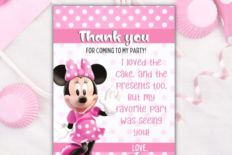 Minnie Mouse Thank You Card Digital Download Canva Template