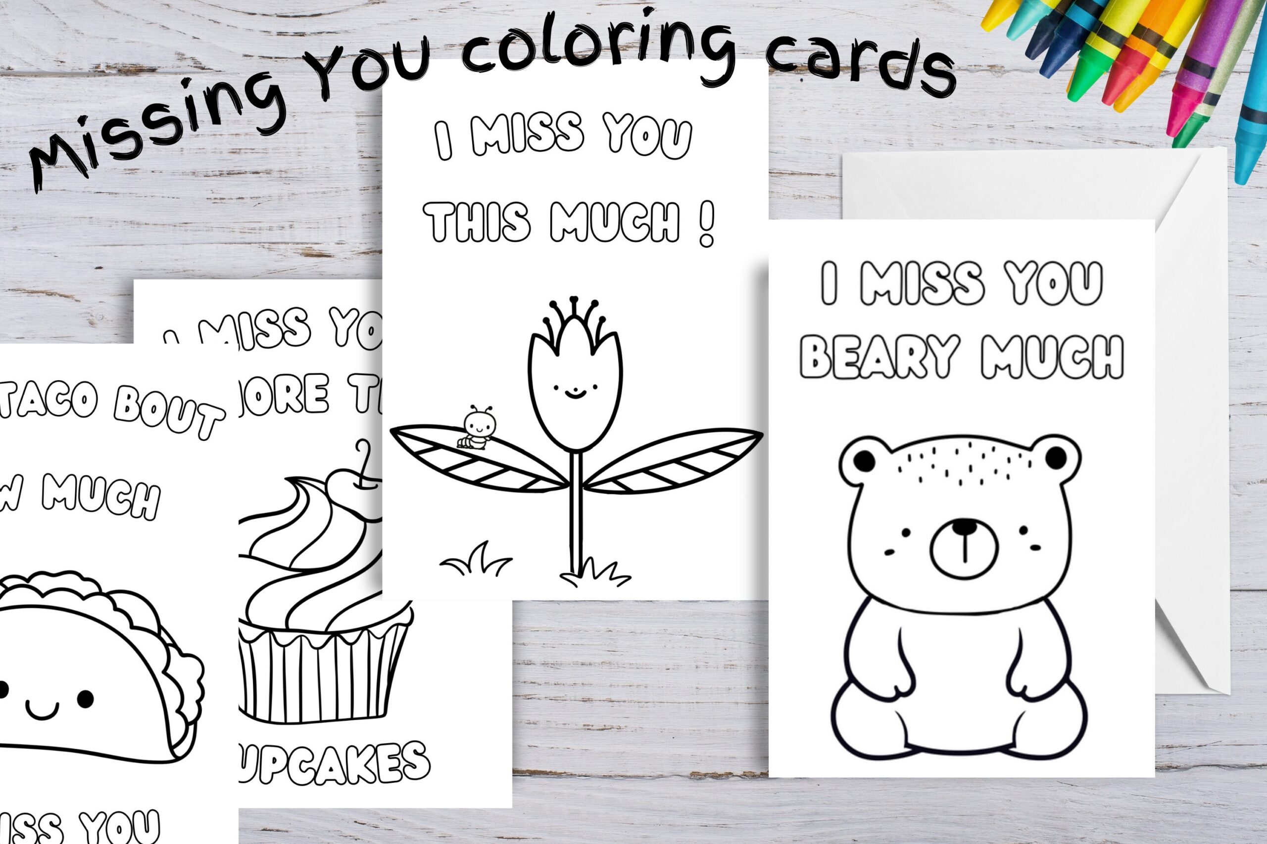 Miss You Coloring Cards Printable Kids Coloring Cards Color Your Own Cards Missing You Instant Download Thinking Of You Card