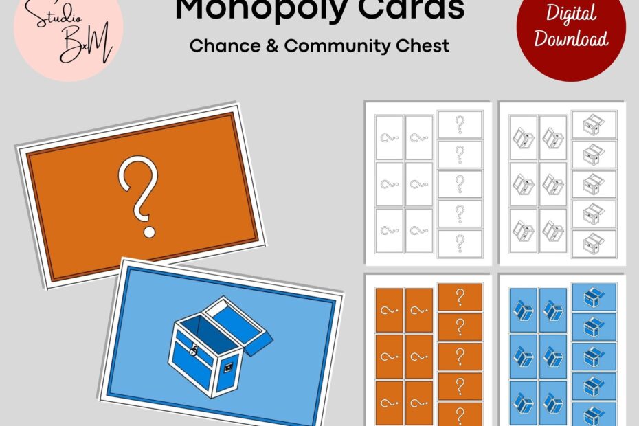 Monopoly Cards Chance And Community Chest Custom Monopoly Game Printable Digital Download Etsy