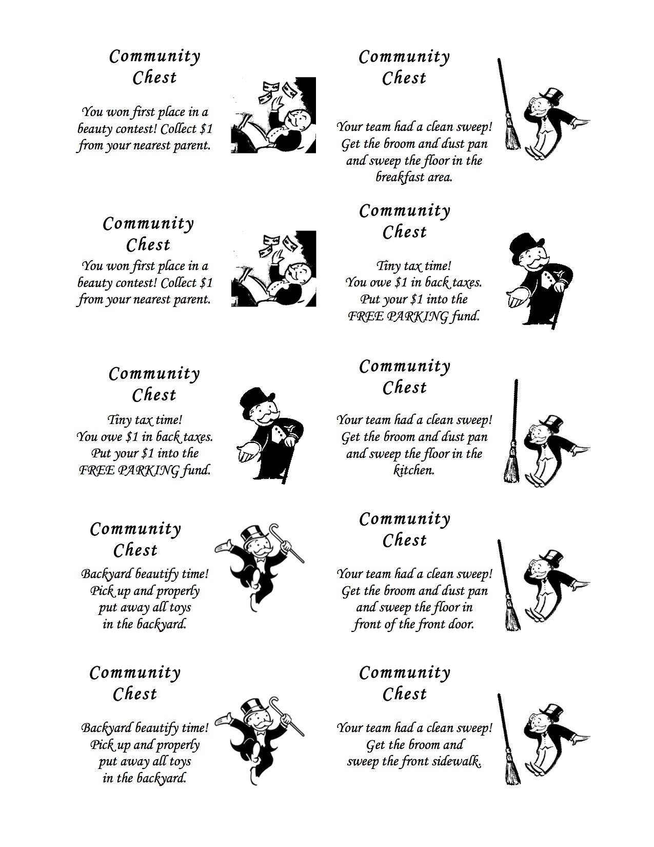 printable chance and community chest cards
