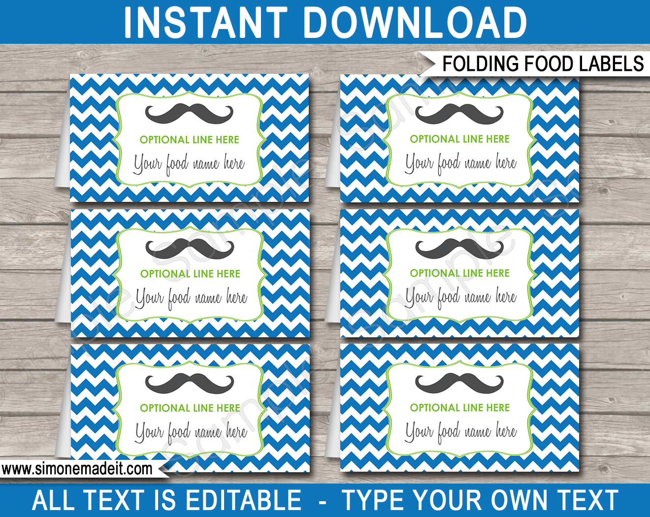 Mustache Party Food Labels Template