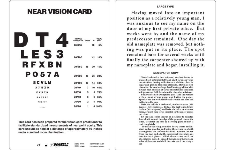 Near Vision Acuity Card For Optometrists Durable U0026 Washable Testing Tool