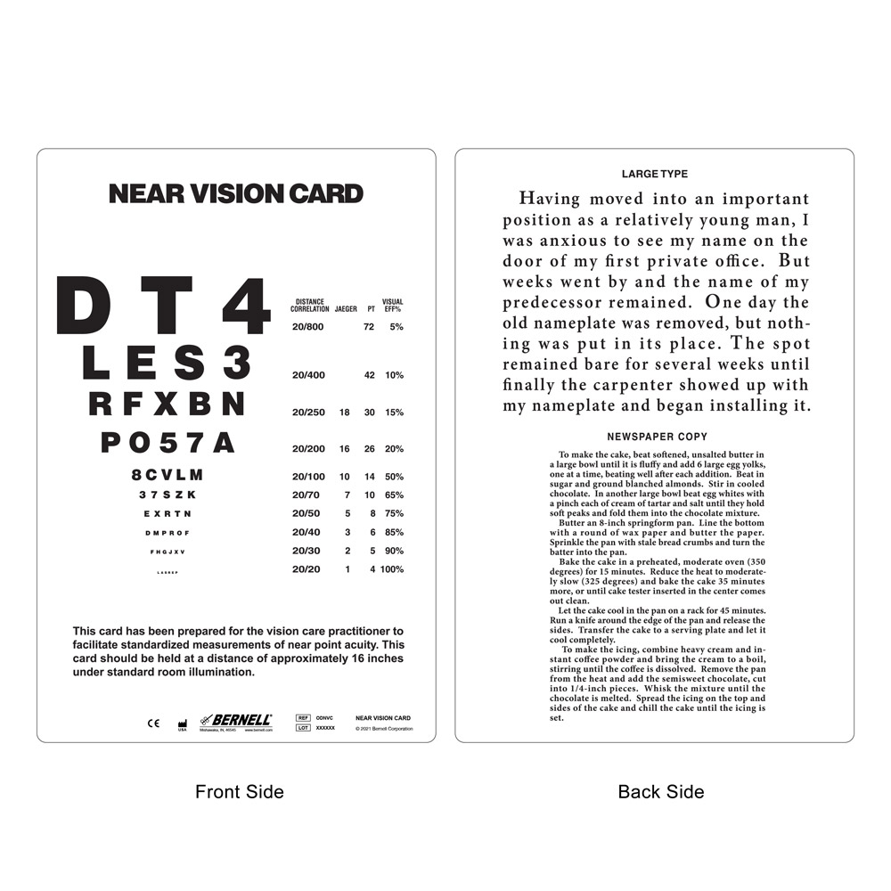Near Vision Acuity Card For Optometrists Durable U0026 Washable Testing Tool