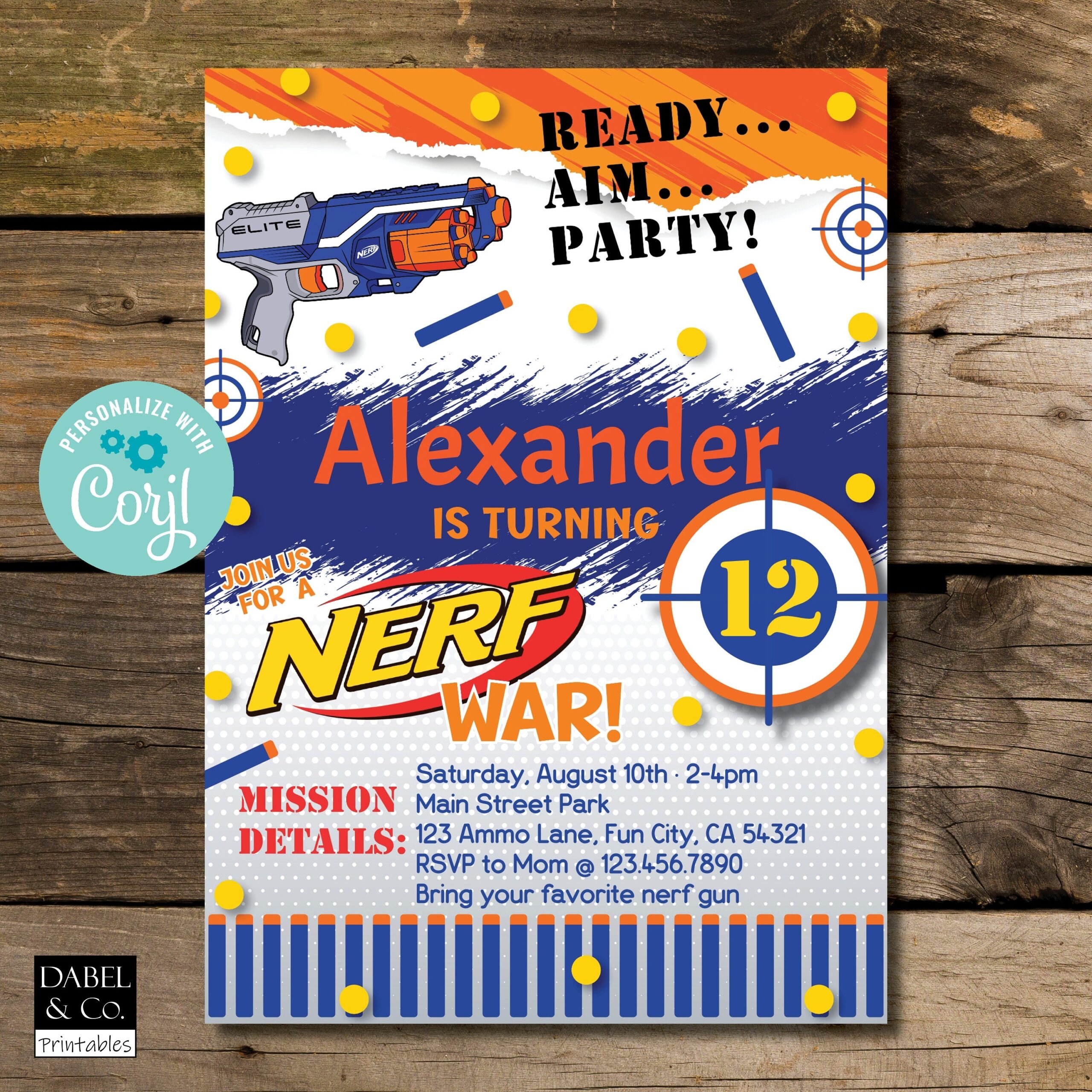 nerf printable birthday cards